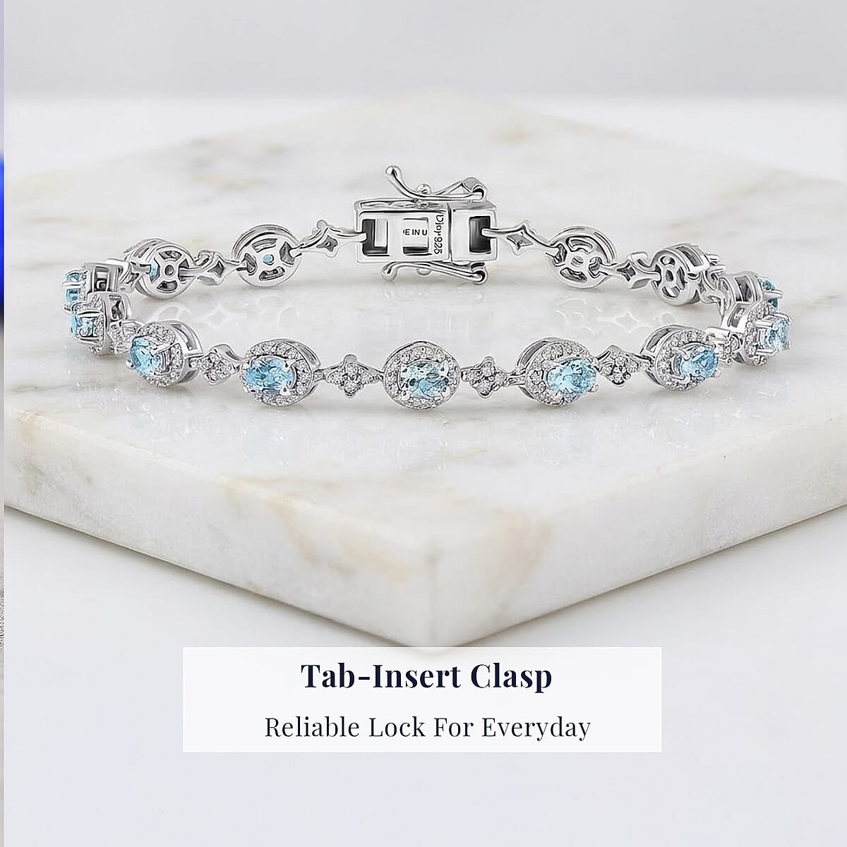 D'Joy Santa Maria Aquamarine, Moissanite Bracelet in Rhodium Over Sterling Silver (7.25 In) 4.85 ctw image number 3
