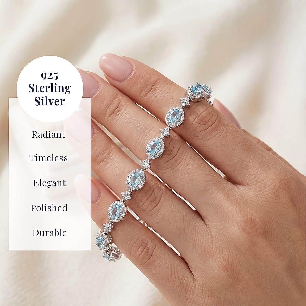 D'Joy Santa Maria Aquamarine and Moissanite 4.85 ctw Ocean Crown Bracelet in Rhodium Over Sterling Silver (7.25 In) image number 4