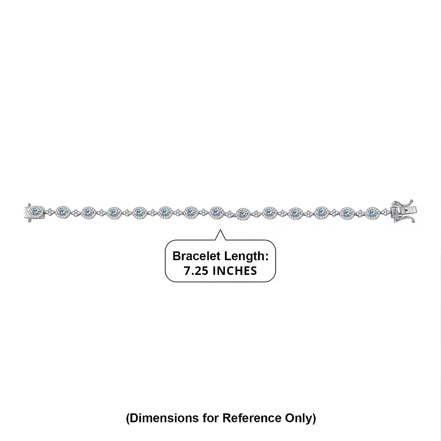 D'Joy Santa Maria Aquamarine and Moissanite 4.85 ctw Ocean Crown Bracelet in Rhodium Over Sterling Silver (7.25 In)
