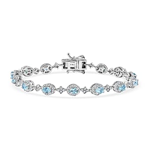D'Joy Santa Maria Aquamarine and Moissanite 3.90 ctw Bracelet in Rhodium Over Sterling Silver (6.50 In)