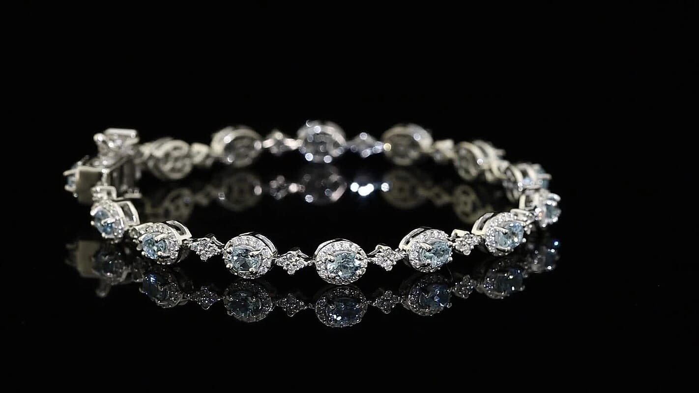 D'Joy Santa Maria Aquamarine, Moissanite Bracelet in Rhodium Over Sterling Silver (7.25 In) 4.85 ctw