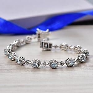 D'Joy Santa Maria Aquamarine and Moissanite 3.90 ctw Bracelet in Rhodium Over Sterling Silver (6.50 In)