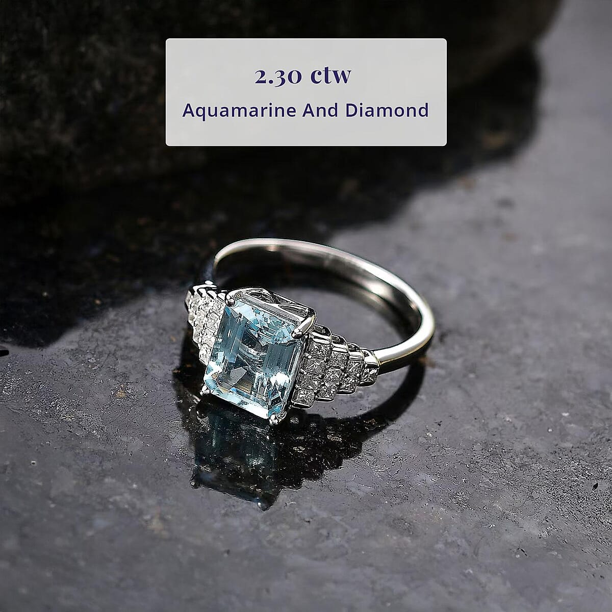 Certified & Appraised Luxoro AAAA Santa Maria Aquamarine and Diamond I2 2.30 ctw Ring in 10K White Gold (Size  10.0) image number 2