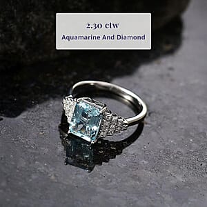 Certified & Appraised Luxoro AAAA Santa Maria Aquamarine and Diamond I2 2.30 ctw Ring in 10K White Gold (Size  10.0)