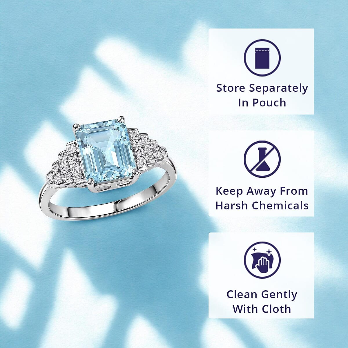 Certified & Appraised Luxoro AAAA Santa Maria Aquamarine and Diamond I2 2.30 ctw Ring in 10K White Gold (Size  10.0) image number 4