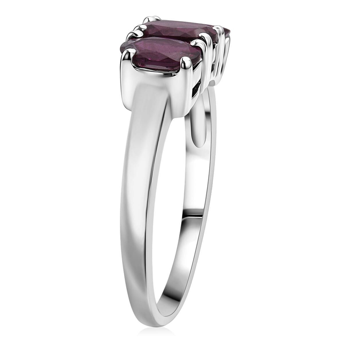 D'Joy AAA Radiant Ember Garnet 1.70 ctw Timeless Royal Trio Ring in Rhodium Over Sterling Silver (Size 10.0) image number 3