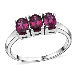 D'Joy AAA Radiant Ember Garnet 1.70 ctw Timeless Royal Trio Ring in Rhodium Over Sterling Silver (Size 5.0)