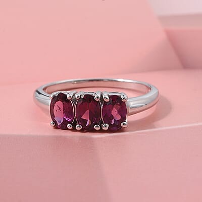 D'Joy AAA Radiant Ember Garnet 1.70 ctw Timeless Royal Trio Ring in Rhodium Over Sterling Silver (Size 7.0)