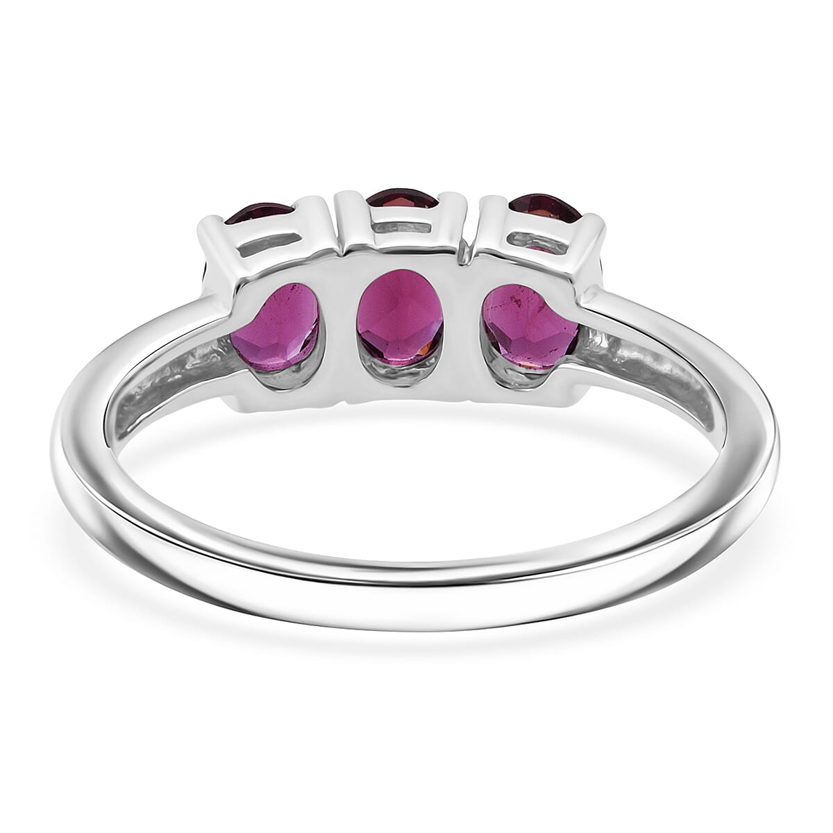 D'Joy AAA Radiant Ember Garnet 1.70 ctw Timeless Royal Trio Ring in Rhodium Over Sterling Silver (Size 7.0) image number 4
