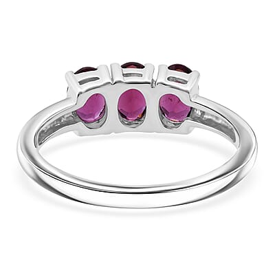 D'Joy AAA Radiant Ember Garnet 1.70 ctw Timeless Royal Trio Ring in Rhodium Over Sterling Silver (Size 7.0)