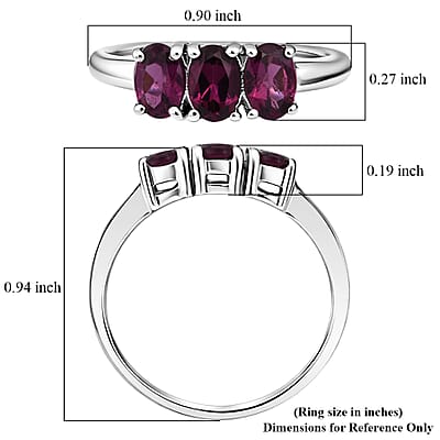 D'Joy AAA Radiant Ember Garnet 1.70 ctw Timeless Royal Trio Ring in Rhodium Over Sterling Silver (Size 7.0)