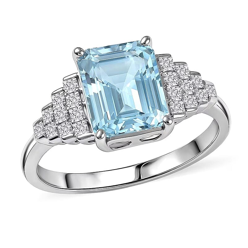 Certified & Appraised Luxoro AAAA Santa Maria Aquamarine and Diamond I2 2.30 ctw Ring in 10K White Gold (Size  5.0)