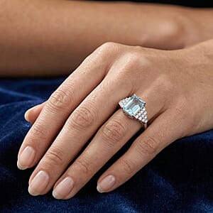 Certified & Appraised Luxoro AAAA Santa Maria Aquamarine and Diamond I2 2.30 ctw Ring in 10K White Gold (Size 7.0) (Del. in 7-10 Days)