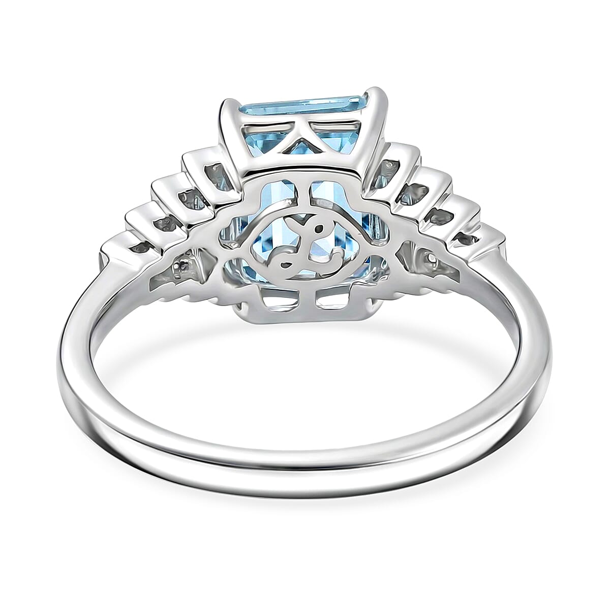 Certified & Appraised Luxoro AAAA Santa Maria Aquamarine and Diamond I2 2.30 ctw Ring in 10K White Gold (Size 8.0) (Del. in 7-10 Days) image number 4