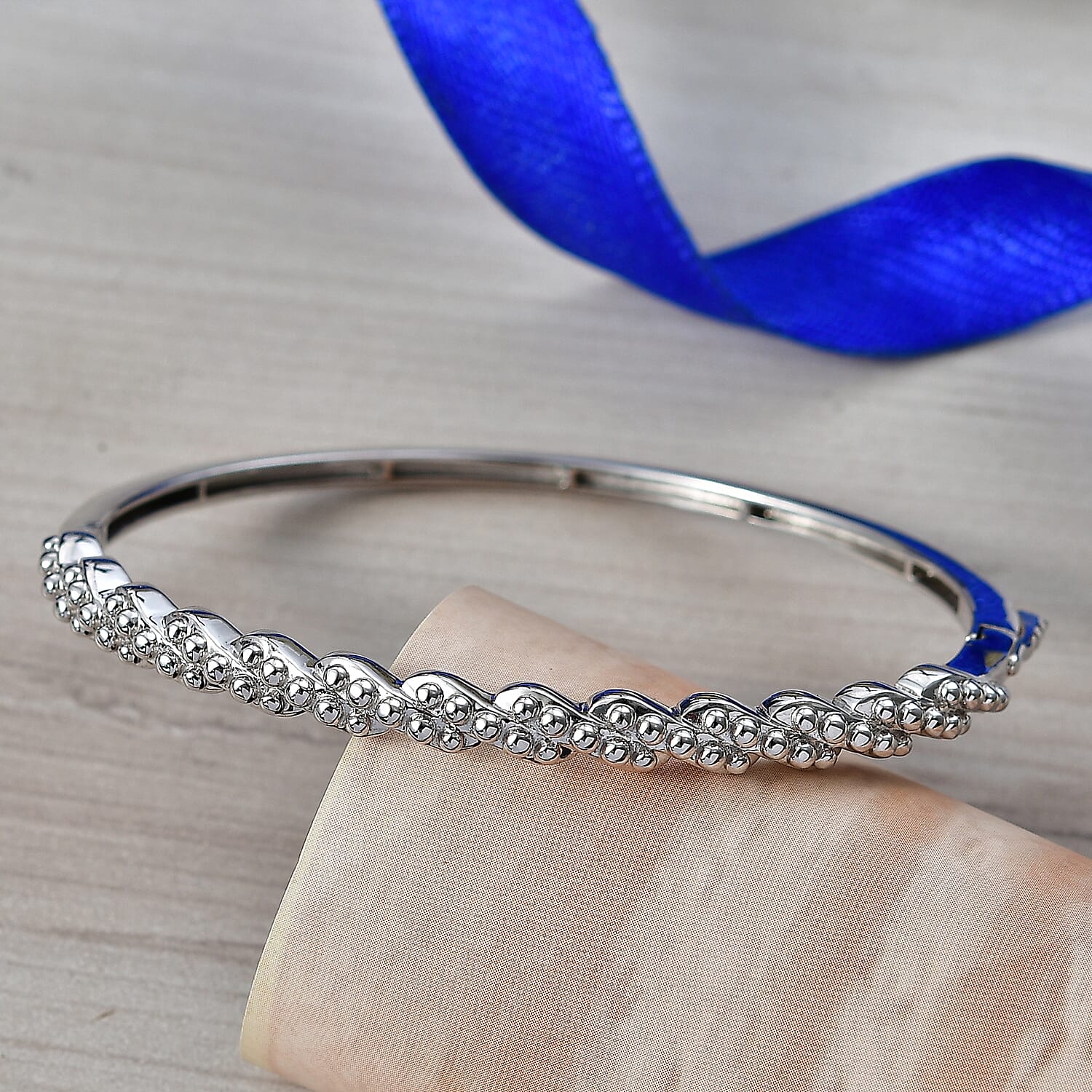D'Joy Platinum Over Sterling Silver Golden Harmony Bangle Bracelet (6.50 In) 13.85 Grams