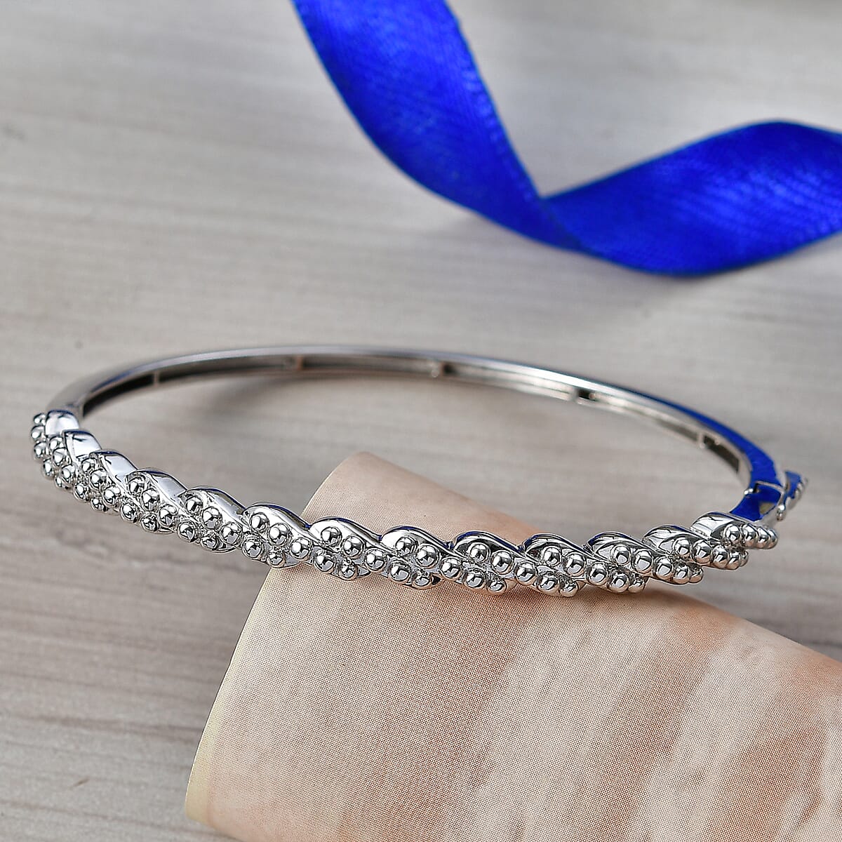 D'Joy Platinum Over Sterling Silver Golden Harmony Bangle Bracelet (6.50 In) 13.85 Grams image number 1