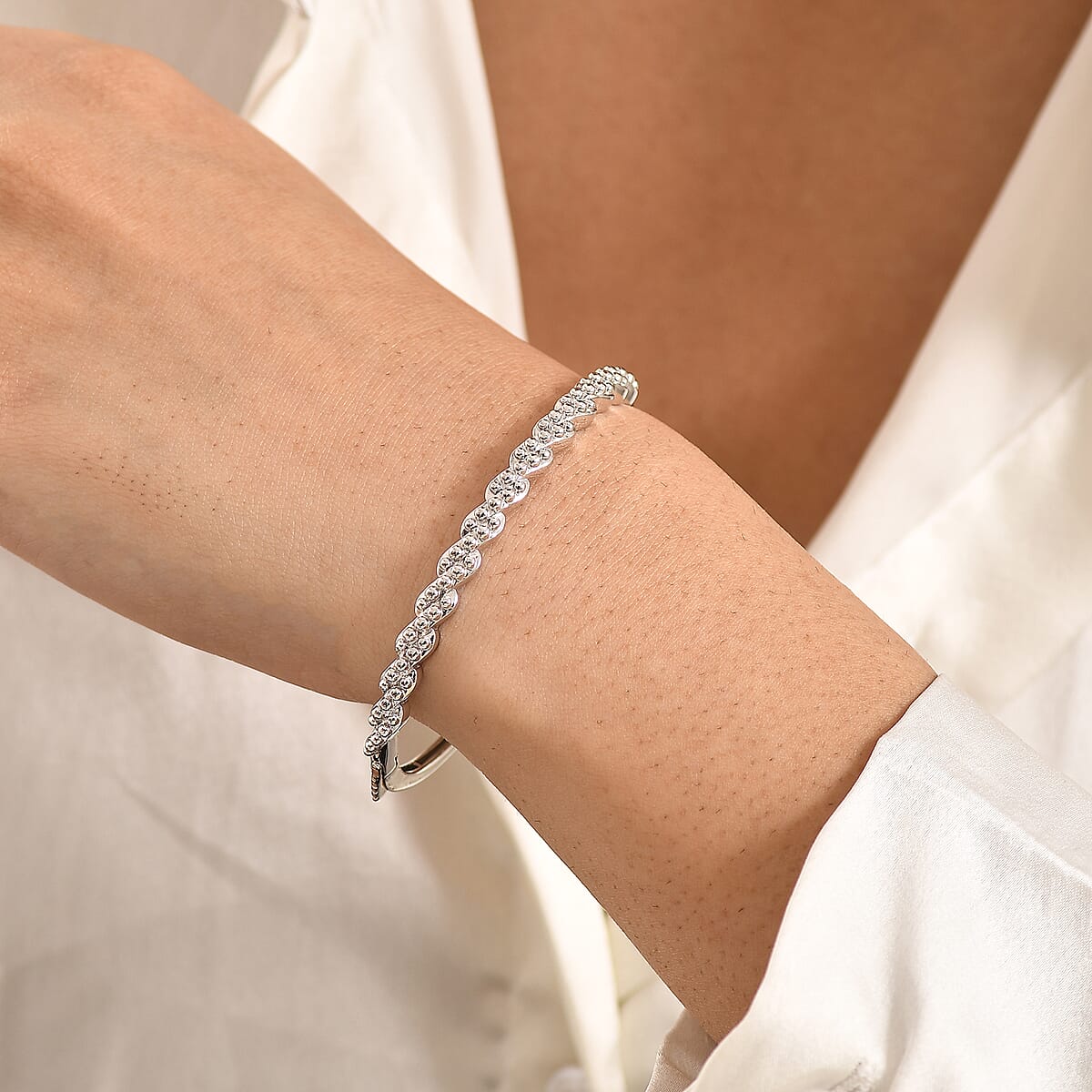 D'Joy Platinum Over Sterling Silver Golden Harmony Bangle Bracelet (6.50 In) 13.85 Grams image number 2