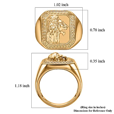 D'Joy Lion Crest Men's Ring in 18K Vermeil Yellow Gold Over Sterling Silver (Size 9.0) 13.06 Grams