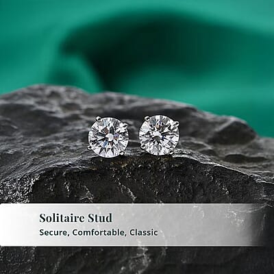 SGL Certified Luxuriant Lab Grown Diamond G-H SI 2.00 ctw Solitaire Stud Earrings in 950 Palladium and 10K White Gold