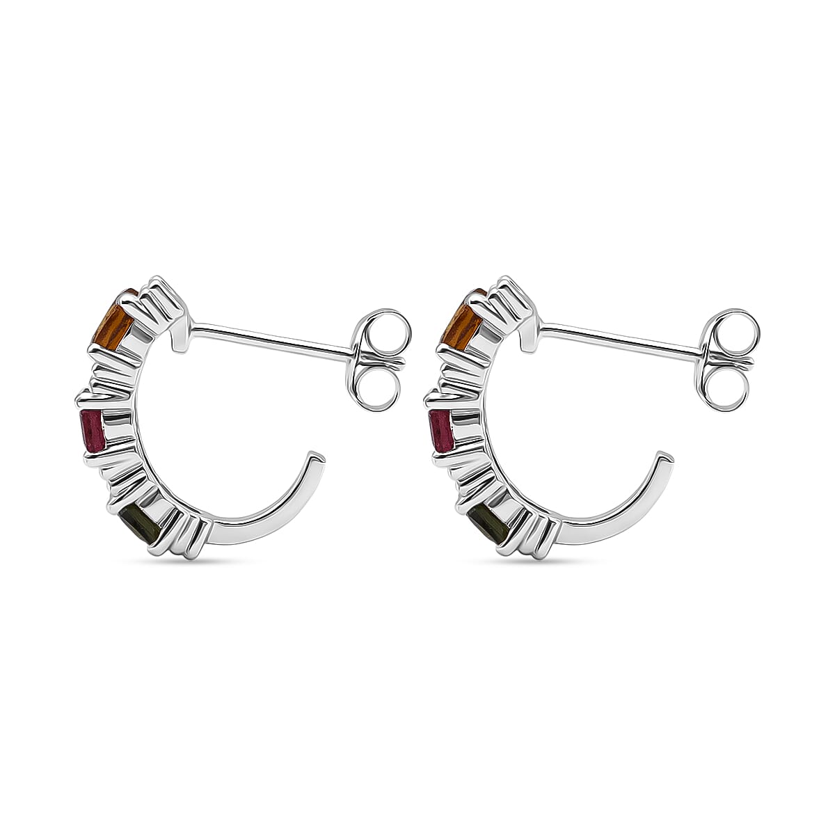 D'Joy Premium Multi-Tourmaline and White Zircon 1.20 ctw J-Hoop Earrings in Rhodium Over Sterling Silver (Del. In 10-12 Days) image number 3