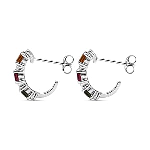 D'Joy Premium Multi-Tourmaline and White Zircon 1.20 ctw J-Hoop Earrings in Rhodium Over Sterling Silver (Del. In 10-12 Days)