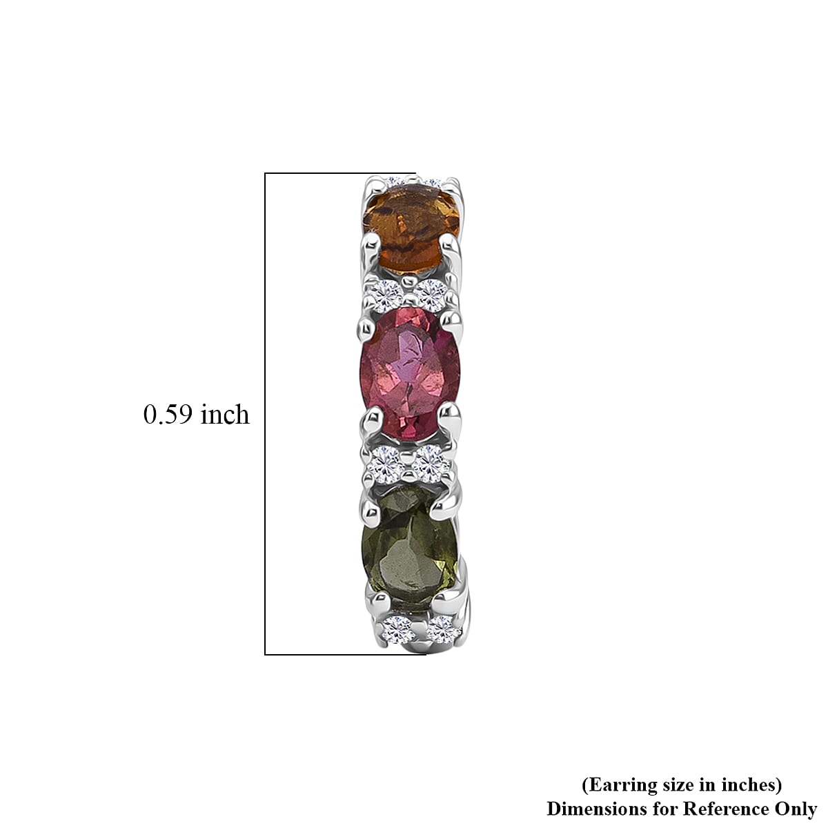 D'Joy Premium Multi-Tourmaline and White Zircon 1.20 ctw J-Hoop Earrings in Rhodium Over Sterling Silver (Del. In 10-12 Days) image number 4
