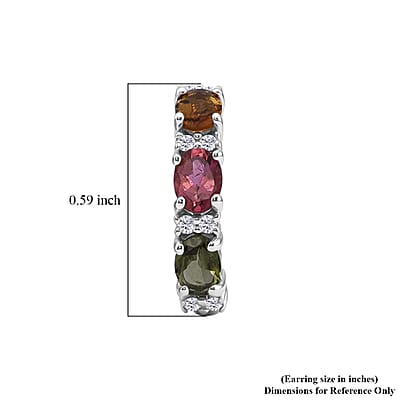 D'Joy Premium Multi-Tourmaline and White Zircon 1.35 ctw J-Hoop Earrings in Rhodium Over Sterling Silver
