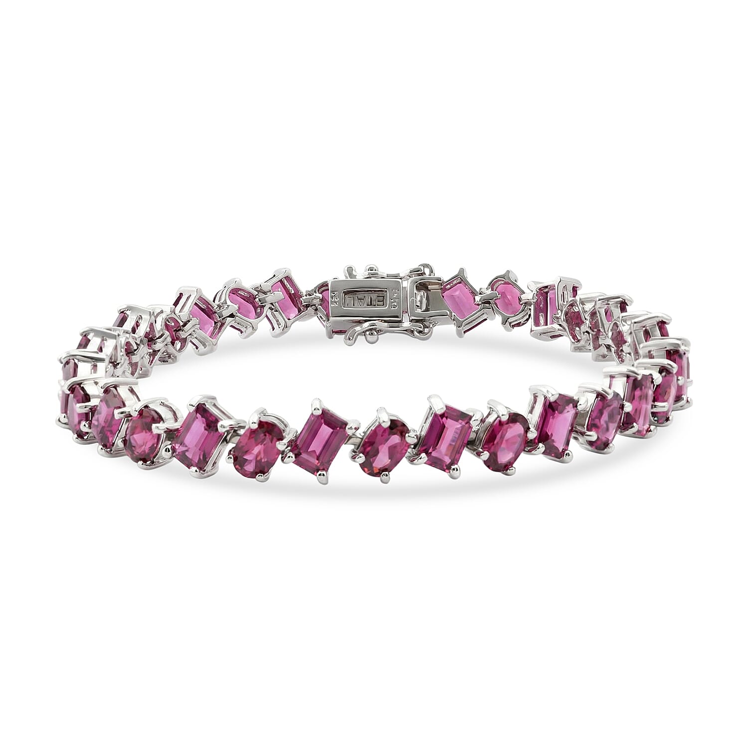 D'Joy AAA Radiant Ember Garnet 17.80 ctw Royal Fire Link Bracelet in Rhodium Over Sterling Silver (6.50 In)