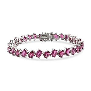 D'Joy AAA Radiant Ember Garnet 22.00 ctw Royal Fire Link Bracelet in Rhodium Over Sterling Silver (6.50 In)