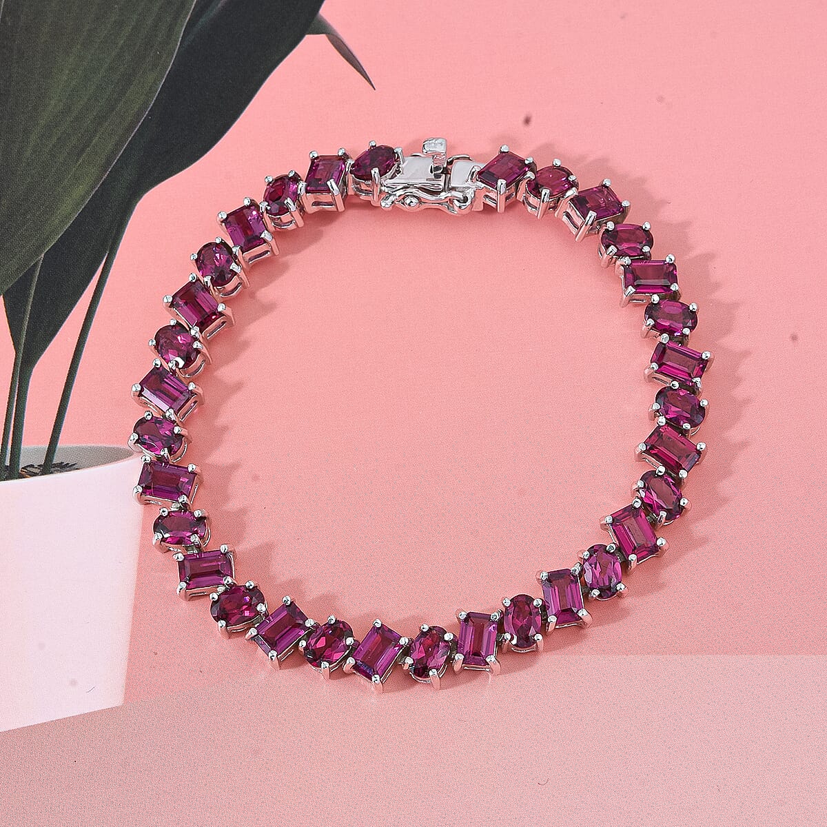 D'Joy AAA Radiant Ember Garnet 22.00 ctw Royal Fire Link Bracelet in Rhodium Over Sterling Silver (6.50 In) image number 1