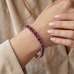 D'Joy AAA Radiant Ember Garnet 22.00 ctw Royal Fire Link Bracelet in Rhodium Over Sterling Silver (6.50 In)