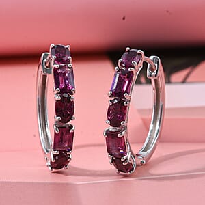 D'Joy AAA Radiant Ember Garnet 6.30 ctw Royal Fire Link Hoop Earrings in Rhodium Over Sterling Silver (Del. In 10-12 Days)