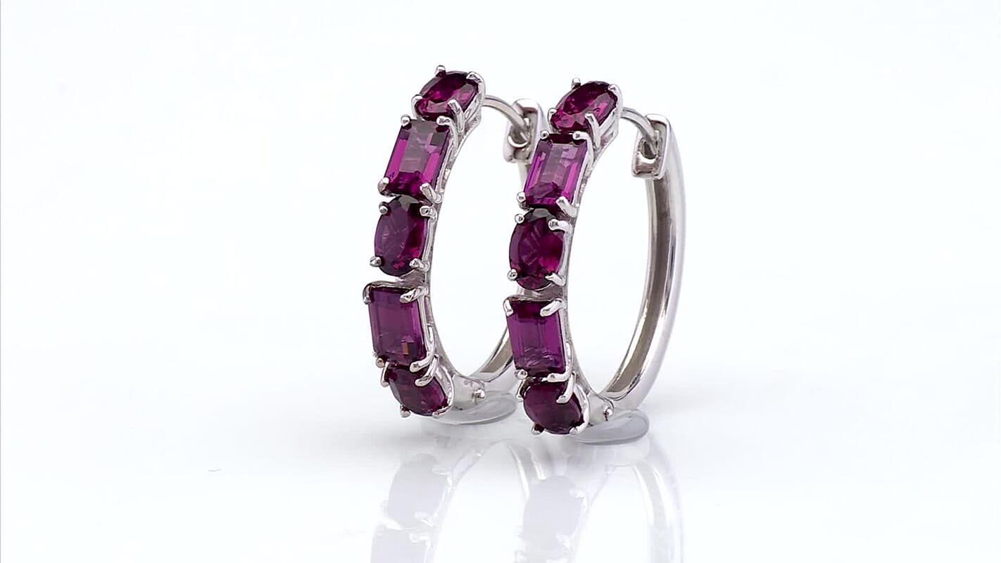 D'Joy AAA Radiant Ember Garnet 6.30 ctw Royal Fire Link Hoop Earrings in Rhodium Over Sterling Silver