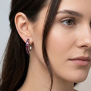 D'Joy AAA Radiant Ember Garnet 6.30 ctw Royal Fire Link Hoop Earrings in Rhodium Over Sterling Silver (Del. In 10-12 Days)