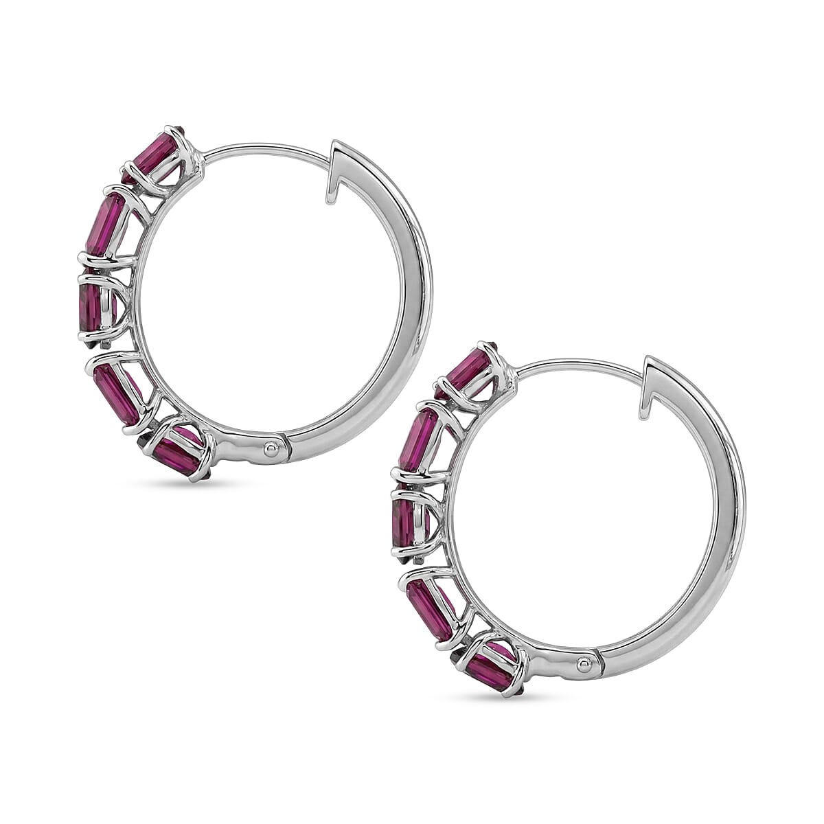 D'Joy AAA Radiant Ember Garnet 6.30 ctw Royal Fire Link Hoop Earrings in Rhodium Over Sterling Silver
