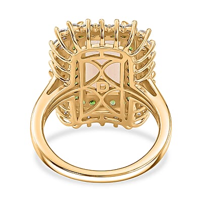 D'Joy AAA Ethiopian Welo Opal and Multi Gemstone 4.00 ctw Antique Mirror Ring in 18K Vermeil Yellow Gold Over Sterling Silver (Size 10.0)