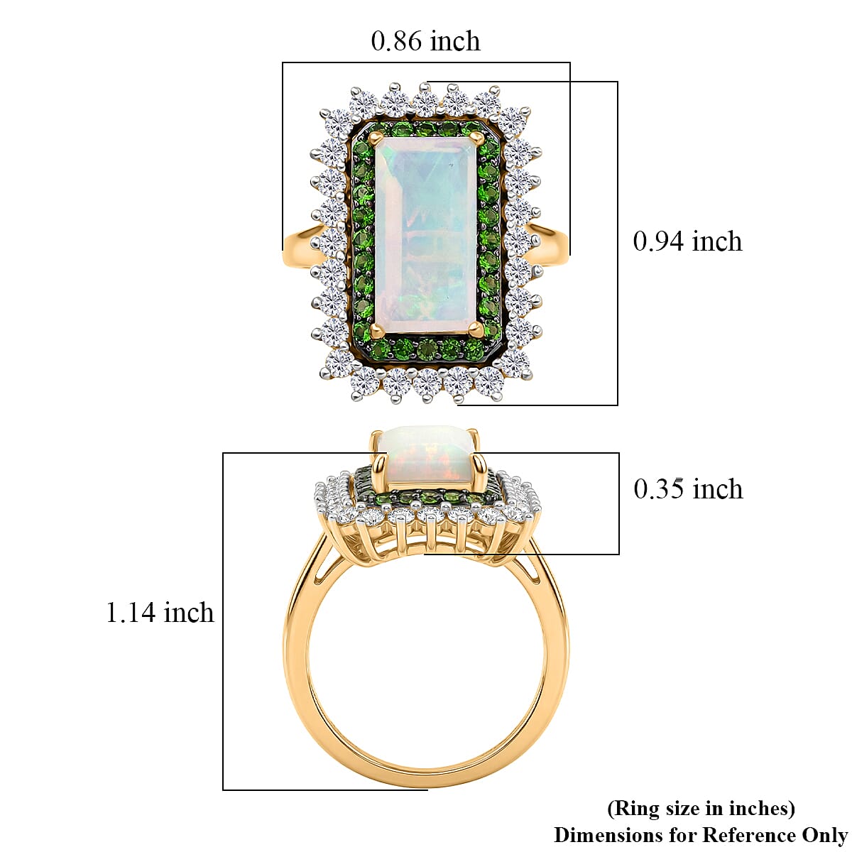 D'Joy AAA Ethiopian Welo Opal and Multi Gemstone 4.00 ctw Antique Mirror Ring in 18K Vermeil Yellow Gold Over Sterling Silver (Size 10.0)