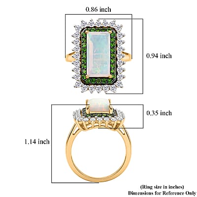 D'Joy AAA Ethiopian Welo Opal and Multi Gemstone 4.00 ctw Antique Mirror Ring in 18K Vermeil Yellow Gold Over Sterling Silver (Size 10.0)
