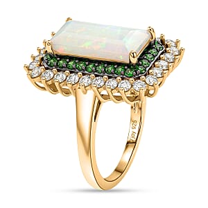 D'Joy AAA Ethiopian Welo Opal and Multi Gemstone 4.00 ctw Antique Mirror Ring in 18K Vermeil Yellow Gold Over Sterling Silver (Size 7.0)