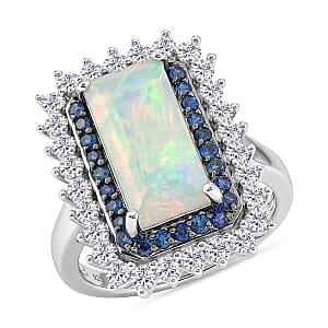D'Joy AAA Ethiopian Welo Opal and Multi Gemstone 4.10 ctw Ring in Rhodium Over Sterling Silver (Size 7.0)