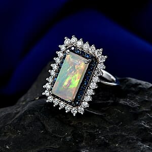 D'Joy AAA Ethiopian Welo Opal and Multi Gemstone 4.10 ctw Ring in Rhodium Over Sterling Silver (Size 7.0)