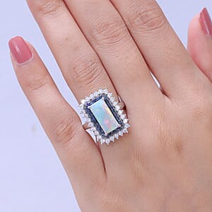 D'Joy AAA Ethiopian Welo Opal and Multi Gemstone 4.10 ctw Ring in Rhodium Over Sterling Silver (Size 7.0)