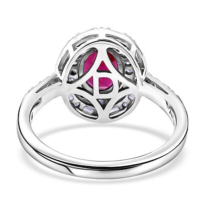 D'Joy AAA Radiant Ember Garnet and Moissanite 2.00 ctw Royal Estate Halo Ring in Rhodium Over Sterling Silver (Size 11.0) (Del. In 8-10 Days)