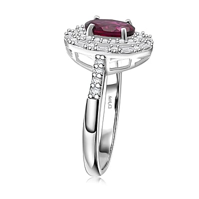 D'Joy AAA Radiant Ember Garnet and Moissanite 2.00 ctw Royal Estate Halo Ring in Rhodium Over Sterling Silver (Size 5.0) (Del. In 8-10 Days)