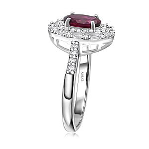 D'Joy AAA Radiant Ember Garnet and Moissanite 2.00 ctw Royal Estate Halo Ring in Rhodium Over Sterling Silver (Size 8.0) (Del. In 8-10 Days)