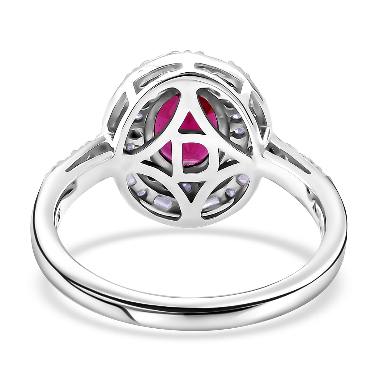 D'Joy AAA Radiant Ember Garnet and Moissanite 2.00 ctw Royal Estate Halo Ring in Rhodium Over Sterling Silver (Size 8.0) (Del. In 8-10 Days) image number 4