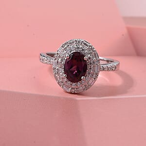 D'Joy AAA Radiant Ember Garnet and Moissanite 2.00 ctw Royal Estate Halo Ring in Rhodium Over Sterling Silver (Size 9.0) (Del. In 8-10 Days)