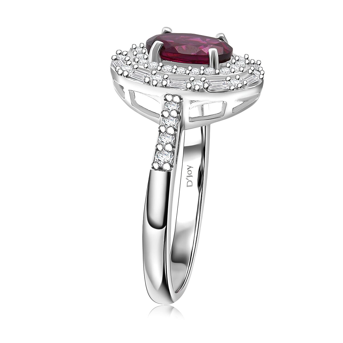 D'Joy AAA Radiant Ember Garnet and Moissanite 2.00 ctw Royal Estate Halo Ring in Rhodium Over Sterling Silver (Size 9.0) (Del. In 8-10 Days) image number 3