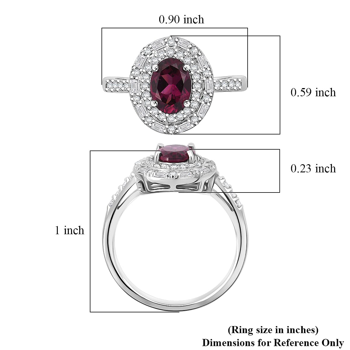 D'Joy AAA Radiant Ember Garnet and Moissanite 2.00 ctw Royal Estate Halo Ring in Rhodium Over Sterling Silver (Size 9.0) (Del. In 8-10 Days) image number 5