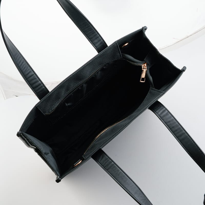 Passage Black Square Tote Bag with Shoulder Strap